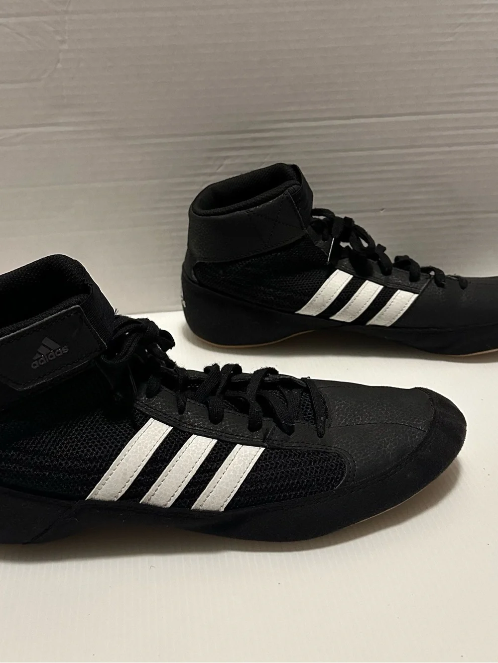 Adidas HVC II High Top Wrestling Shoes Size 10.5 Black Three Stripes Mat Combat